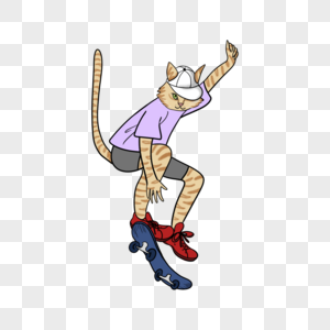 卡通猫玩滑板插图图片