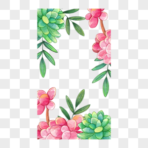 水彩植物粉色仙人掌故事边框图片