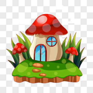 卡通可爱童话风蘑菇房屋和蘑菇和草地图片