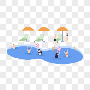 夏季假期旅行泳池派对概念插画图片