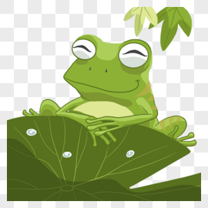 夏季卡通可爱趴在荷叶上的小青蛙图片