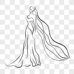长长的头纱抽象线条婚纱礼服新娘图片