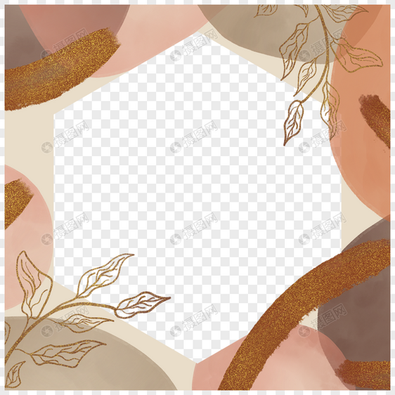 手绘镂空树叶图案孟菲斯抽象边框图片