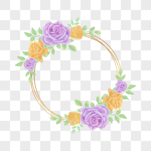 彩色水彩绘制花卉装饰圆形边框图片