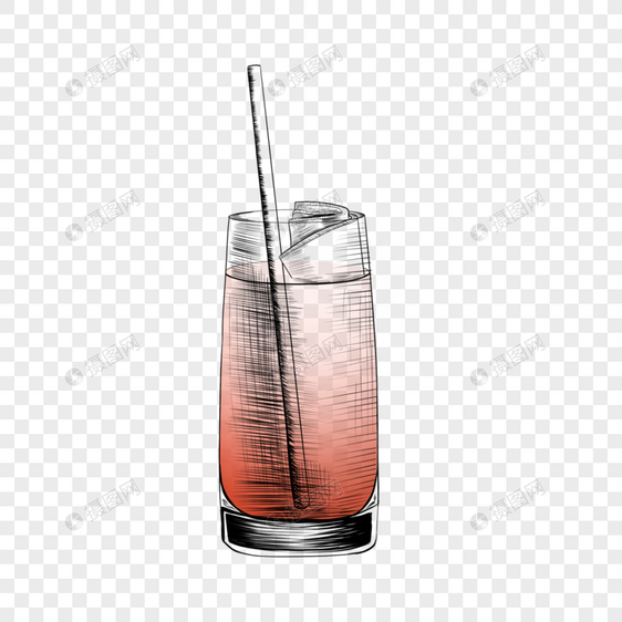 红色鸡尾酒素描图片