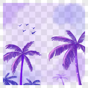 水彩风格海边景色紫色图片