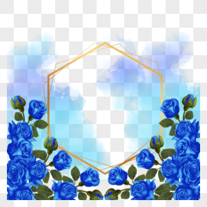 蓝色水彩玫瑰花丛花苞边框高清图片