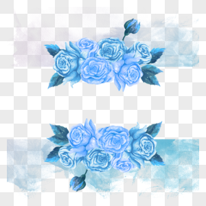 蓝色水彩玫瑰花纹理边框图片