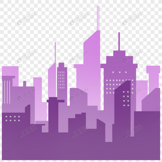 紫色高楼大厦天际线渐变剪影图片
