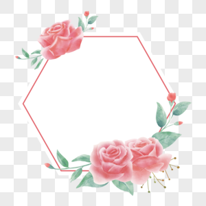 水彩玫瑰花卉边框粉色美丽图片