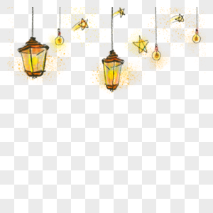 黄色星星和灯笼水彩斋月装饰图片