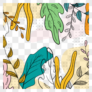 抽象卡通孟菲斯植物边框图片