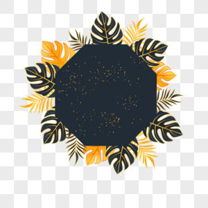 夏季黑金热带树叶八边形深色边框图片