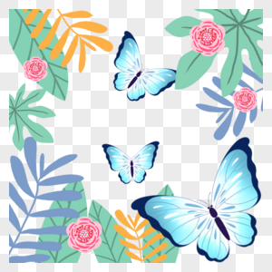 多彩植物蝴蝶飞舞装饰春天图片