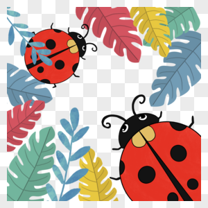 红色瓢虫昆虫植物春季边框图片