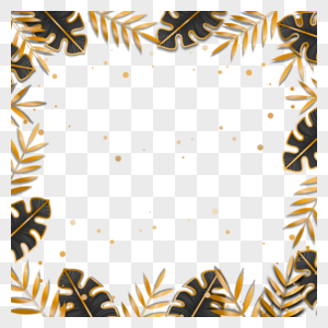 金色树叶龟背竹边框图片