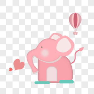 粉红色大象热气球卡通插画图片