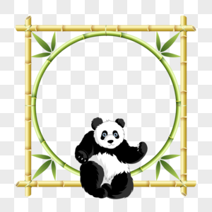 坐竹子上的熊猫竹子花卉边框图片