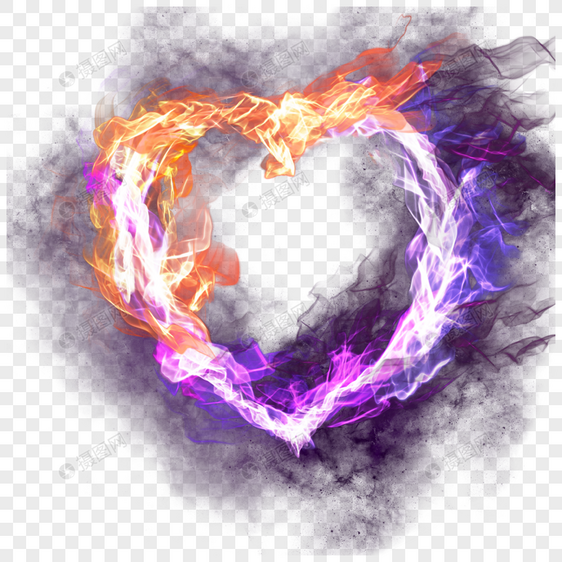 爱心火焰燃烧紫色抽象光效图片