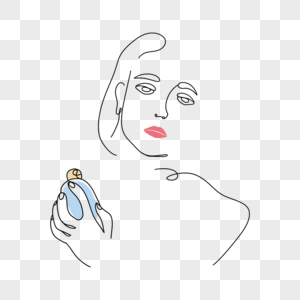 女人喷香水感蓝色线条画图片