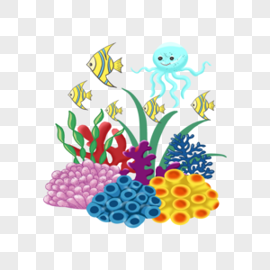 珊瑚礁海洋动物水下插画图片