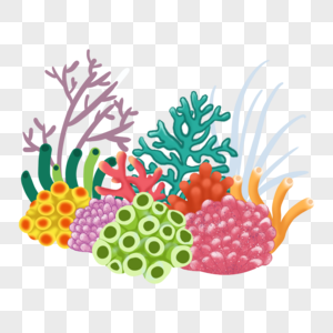 珊瑚礁彩色植物插画图片
