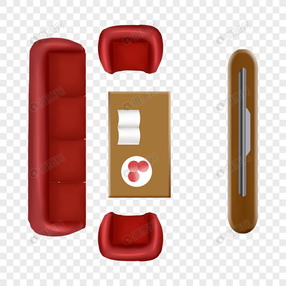 家具顶视图红色沙发图片