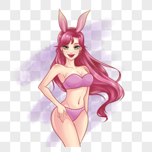 兔女郎粉红色头发水彩插画图片