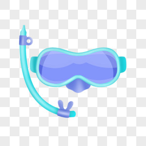 潜水镜浮潜面罩呼吸管写实风格蓝色紫色透明眼镜图片