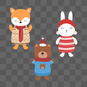 圣诞动物卡通风格可爱毛衣彩色高清图片