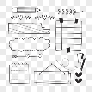 线稿卡通黑白手账装饰画图片