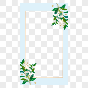 植物ins风格长方形蓝色边框图片