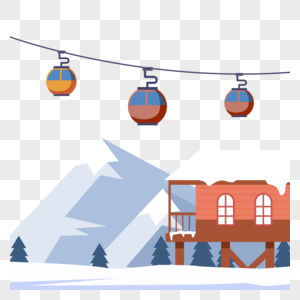 冬季滑雪场景红色房子高清图片