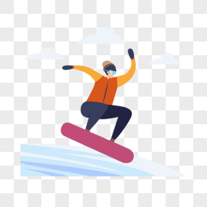 雪地单板滑雪运动扁平风格插画图片