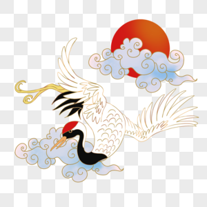 仙鹤传统风格天空中飞舞白色图片