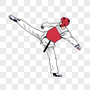跆拳道人物红色护具踢腿动作图片