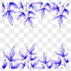 水彩蓝色树叶婚礼边框图片