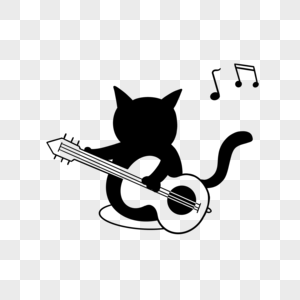 弹吉他的音乐黑白猫图片