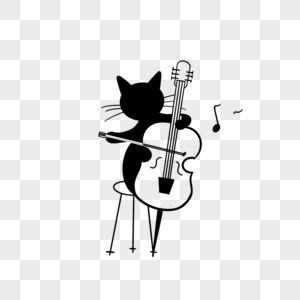 拉大提琴的黑色猫咪图片