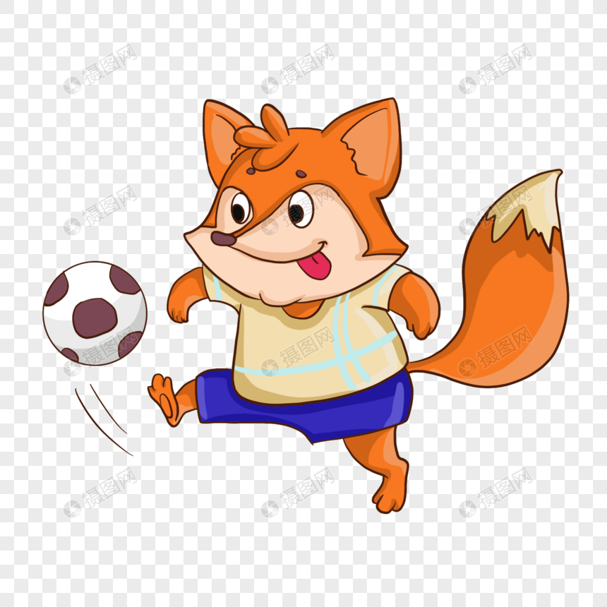 可爱红狐狸卡通踢足球运动形象图片