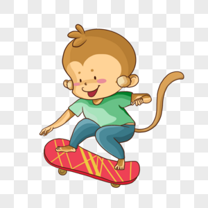 红色滑板运动卡通可爱猴图片