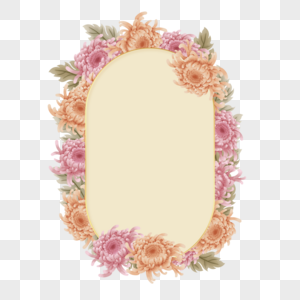 复古水彩菊花花卉婚礼几何边框图片