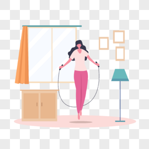 跳绳运动插画女子在家跳绳运动图片