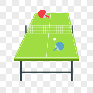 乒乓球运动插画绿色乒乓球台和球拍球网图片