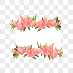 水彩粉色杜鹃花卉方形边框图片