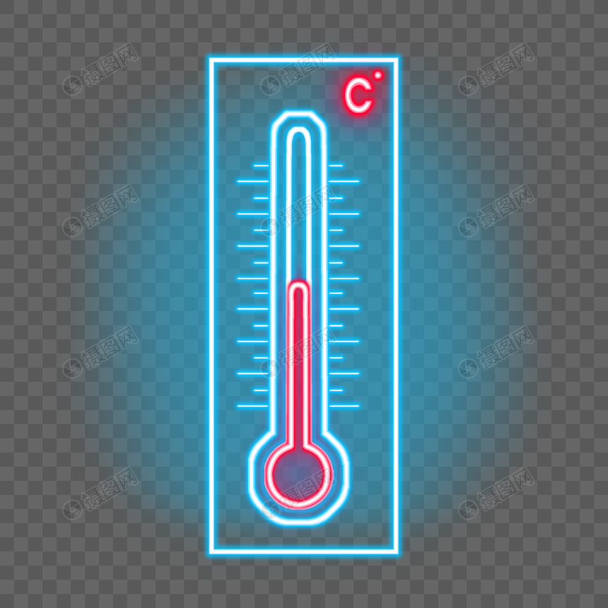 卡通风格霓虹灯效果蓝色温度计指示灯图标图片