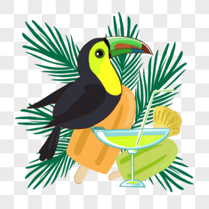 夏季卡通可爱热带植物饮料巨嘴鸟图片