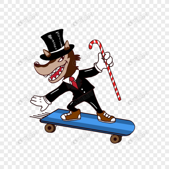 卡通动物狼拟人滑板图片