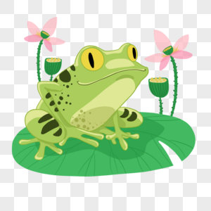 夏季可爱卡通荷叶上的青蛙图片