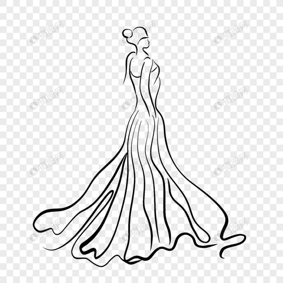 新娘背影抽象线条婚纱礼服新娘图片
